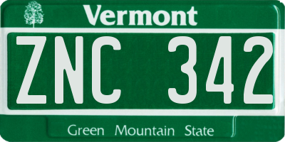 VT license plate ZNC342