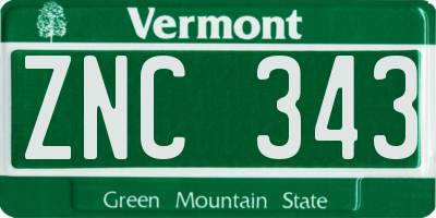 VT license plate ZNC343