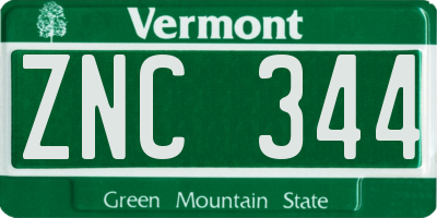 VT license plate ZNC344