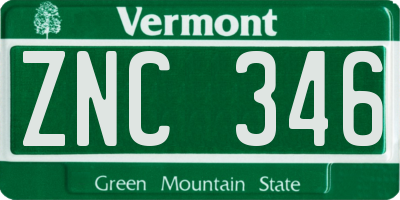 VT license plate ZNC346