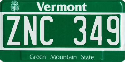 VT license plate ZNC349