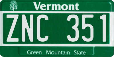 VT license plate ZNC351