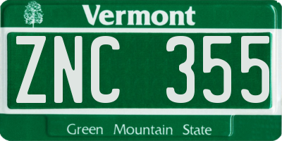 VT license plate ZNC355