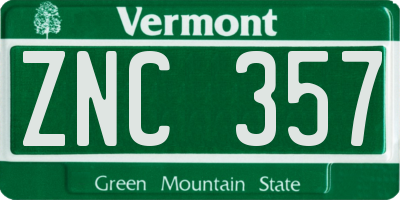 VT license plate ZNC357
