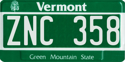 VT license plate ZNC358