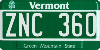 VT license plate ZNC360