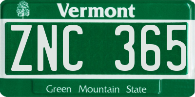VT license plate ZNC365