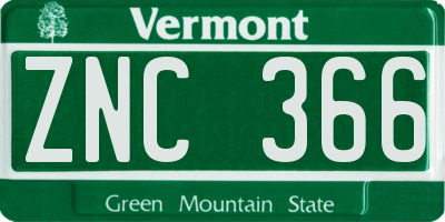 VT license plate ZNC366