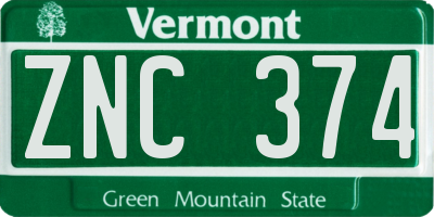 VT license plate ZNC374