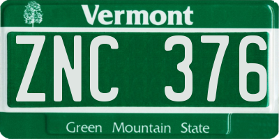 VT license plate ZNC376