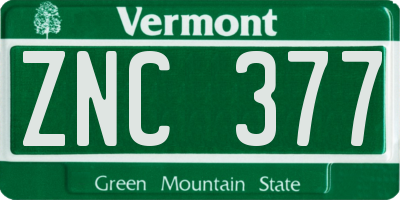 VT license plate ZNC377
