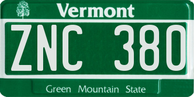 VT license plate ZNC380