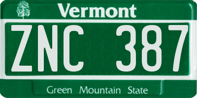 VT license plate ZNC387