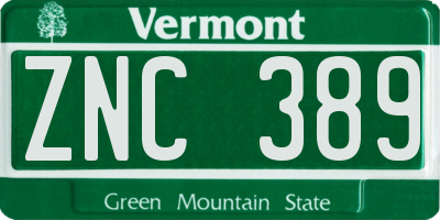VT license plate ZNC389