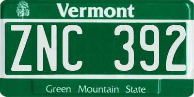 VT license plate ZNC392