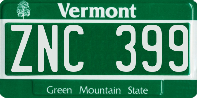 VT license plate ZNC399