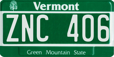 VT license plate ZNC406