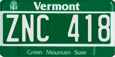 VT license plate ZNC418