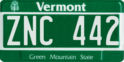 VT license plate ZNC442
