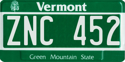 VT license plate ZNC452
