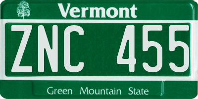 VT license plate ZNC455