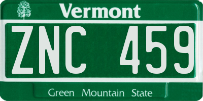 VT license plate ZNC459