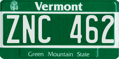 VT license plate ZNC462