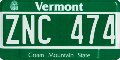 VT license plate ZNC474