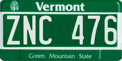 VT license plate ZNC476
