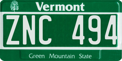VT license plate ZNC494