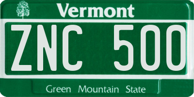 VT license plate ZNC500