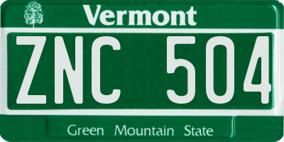 VT license plate ZNC504
