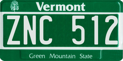 VT license plate ZNC512