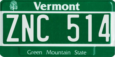 VT license plate ZNC514