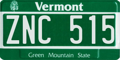 VT license plate ZNC515