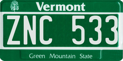 VT license plate ZNC533