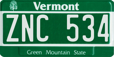 VT license plate ZNC534