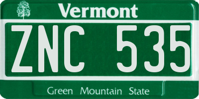 VT license plate ZNC535