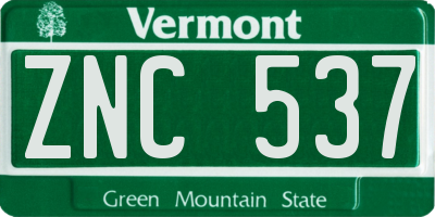 VT license plate ZNC537