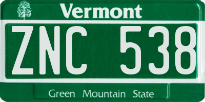 VT license plate ZNC538