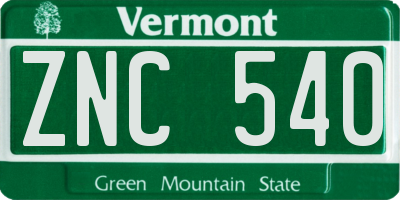 VT license plate ZNC540
