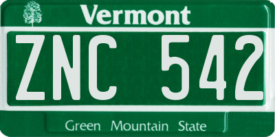 VT license plate ZNC542