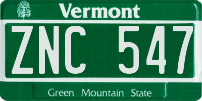 VT license plate ZNC547