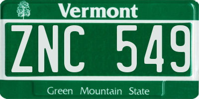 VT license plate ZNC549