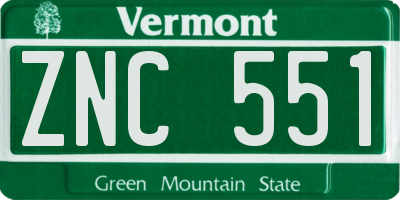 VT license plate ZNC551
