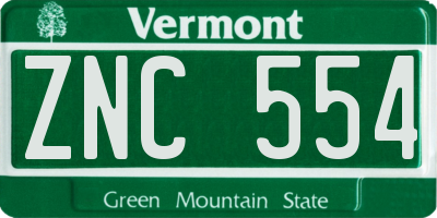 VT license plate ZNC554