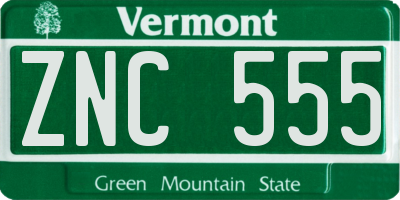 VT license plate ZNC555