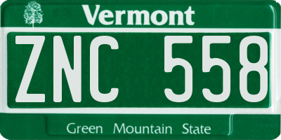 VT license plate ZNC558