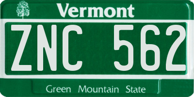 VT license plate ZNC562