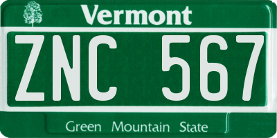VT license plate ZNC567
